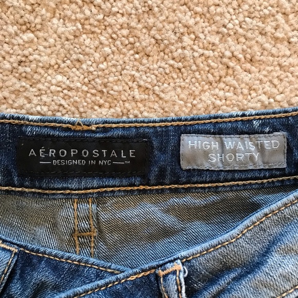 Aeropostale High Waist Denim Shorts Womens Size 6 Raw Frayed Hem Blue - Picture 7 of 13